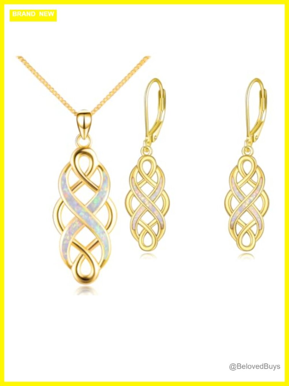 Sterling Silver Opal Celtic Knot Necklace & Earrings Set